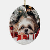Shih Tzu Kerstmis Keramisch Ornament (Rechts)