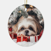 Shih Tzu Kerstmis Keramisch Ornament (Links)