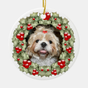 Shih Tzu Kerstmis Keramisch Ornament