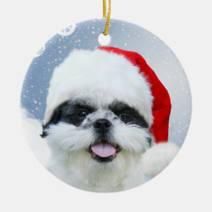Shih Tzu Kerstmis Keramisch Ornament