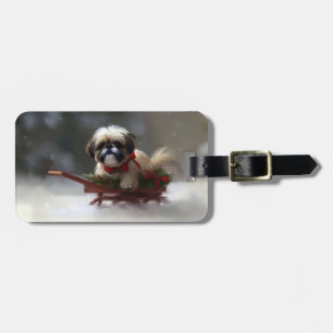 Shih Tzu Kerstmis sneeuw winter Bagagelabel