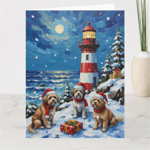 Shih Tzu Kerstmis Vuurtoren Vakantie Kaart