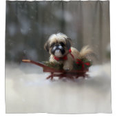 Shih Tzu Kerstsneeuw winter Douchegordijn (Voorkant)