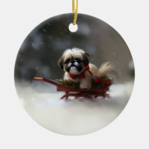 Shih Tzu Kerstsneeuw winter Keramisch Ornament