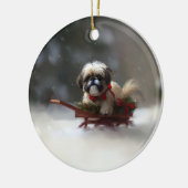 Shih Tzu Kerstsneeuw winter Keramisch Ornament (Links)