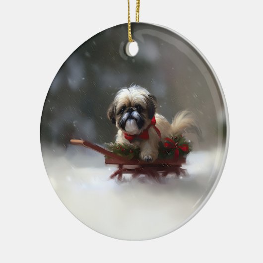 Shih Tzu Kerstsneeuw winter Keramisch Ornament (Links)