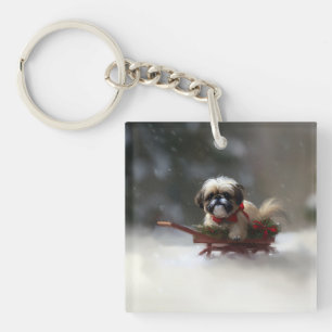 Shih Tzu Kerstsneeuw winter Sleutelhanger