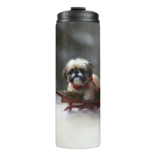 Shih Tzu Kerstsneeuw winter Thermosbeker