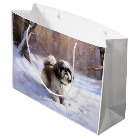 Shih Tzu Laat het sneeuwen Kerstmis Groot Cadeauzakje (Achterkant Gekanteld)