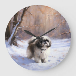 Shih Tzu Laat het sneeuwen Kerstmis Grote Klok