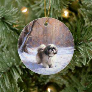 Shih Tzu Laat het sneeuwen Kerstmis Keramisch Ornament