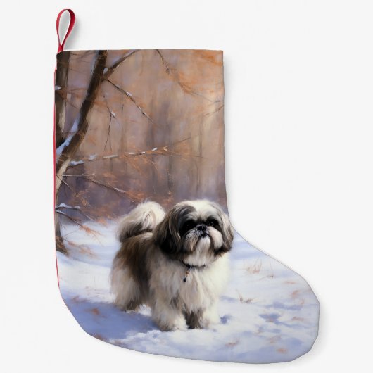 Shih Tzu Laat het sneeuwen Kerstmis Kleine Kerstsok (Voorkant)