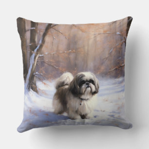 Shih Tzu Laat het sneeuwen Kerstmis Kussen