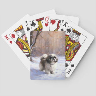Shih Tzu Laat het sneeuwen Kerstmis Pokerkaarten