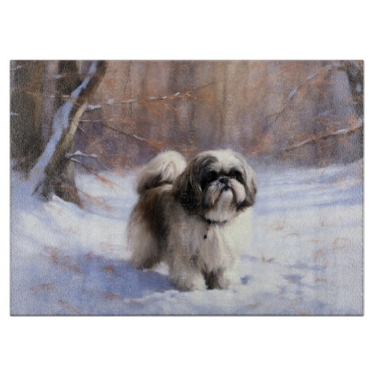 Shih Tzu Laat het sneeuwen Kerstmis Snijplank (Voorkant)