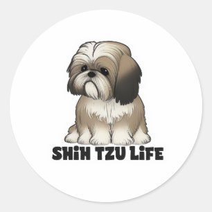 Shih Tzu Leven - Illustratie van een schattige hon Ronde Sticker