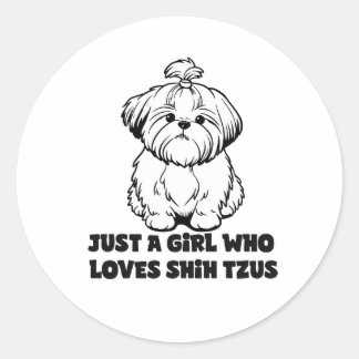 Shih Tzu-liefhebster meisje – Cartoon-hondontwerp Ronde Sticker
