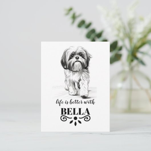 Shih Tzu Life is beter met aangepaste hondennaam Briefkaart (Staand voorkant)