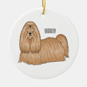 Shih tzu long hair cartoon illustratie keramisch ornament