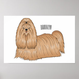 Shih tzu long hair cartoon illustratie poster