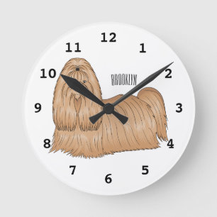 Shih tzu long hair cartoon illustratie ronde klok
