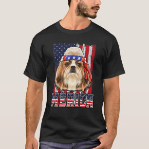 Shih Tzu Merica 4 juli Hond Patriottische Vlag T-shirt