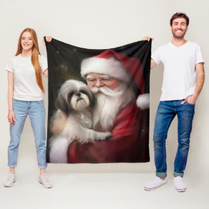 Shih Tzu met kerstman Feestelijke kerst Fleece Deken