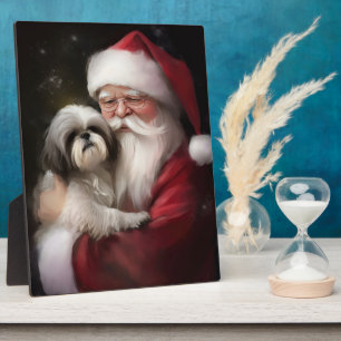 Shih Tzu met Kerstman Feestelijke Kerst Fotoplaat