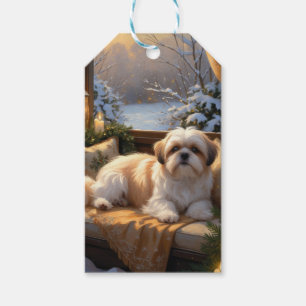 Shih Tzu met kerstverlichting Vakantie Cadeaulabel
