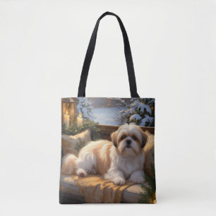 Shih Tzu met kerstverlichting Vakantie Draagtas