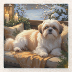 Shih Tzu met kerstverlichting Vakantie Glazen Onderzetter