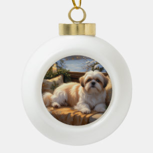 Shih Tzu met kerstverlichting Vakantie Keramische Bal Ornament