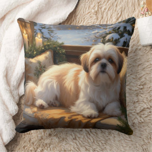 Shih Tzu met kerstverlichting Vakantie Kussen