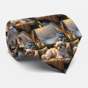 Shih Tzu met kerstverlichting Vakantie Stropdas