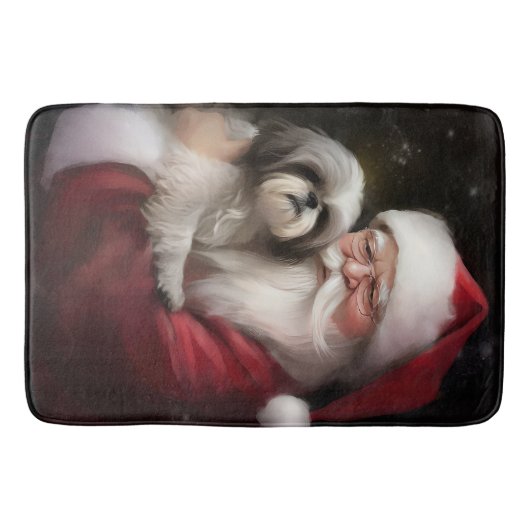 Shih Tzu Met Sinterklaas Feestelijke Kerstmis Badmat (Voorkant)