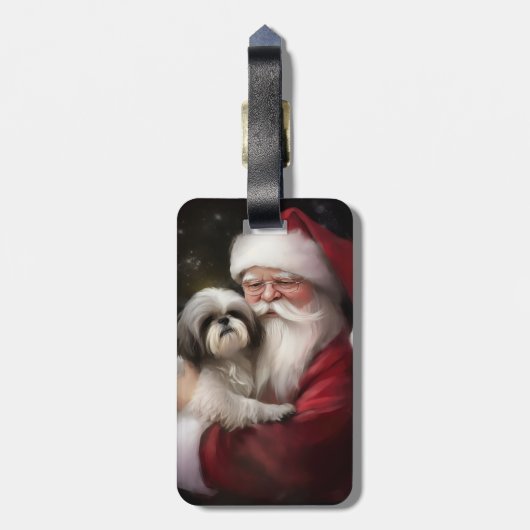 Shih Tzu Met Sinterklaas Feestelijke Kerstmis Bagagelabel (Achterkant verticaal)