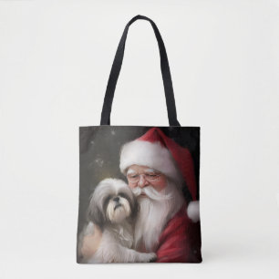 Shih Tzu Met Sinterklaas Feestelijke Kerstmis Draagtas