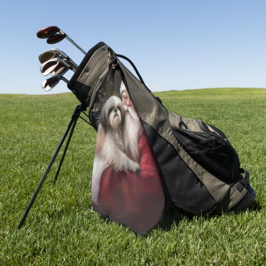 Shih Tzu Met Sinterklaas Feestelijke Kerstmis Golfhanddoek (Groen)