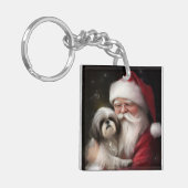 Shih Tzu Met Sinterklaas Feestelijke Kerstmis Sleutelhanger (Voorkant Links)
