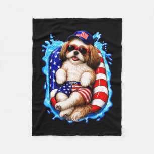 Shih tzu met zonnebril patriotische hond zomer zwe fleece deken