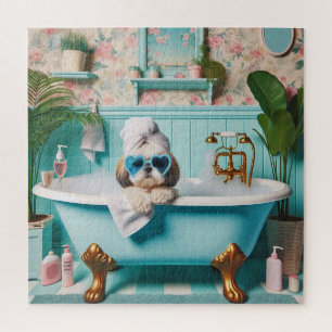 Shih Tzu neemt een bubbelbad Legpuzzel