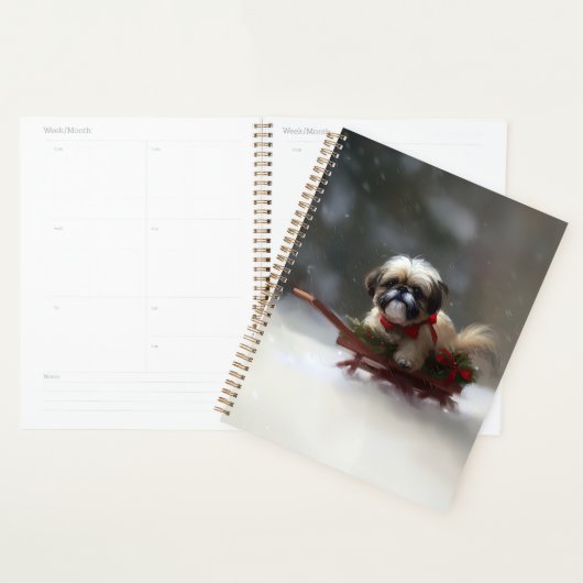 Shih Tzu Noël neige hiver (Devant avec enveloppe)