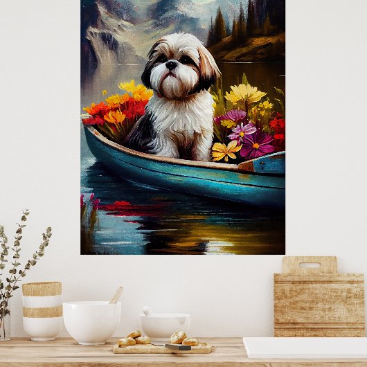 Shih Tzu op een peddel: Een Schilderachtig avontuu Poster (Keuken)
