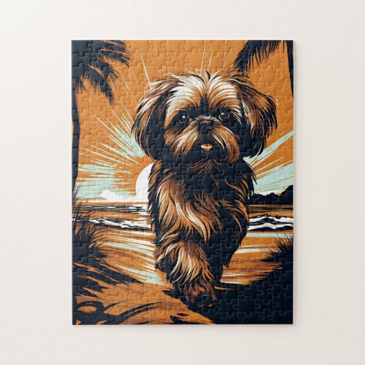 Shih-tzu op het strand legpuzzel (Verticaal)