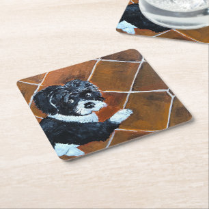 Shih Tzu op terras Schilderij van Alfred Fox Vierkante Kartonnen Onderzetter