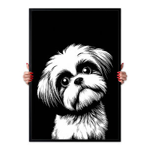 Shih Tzu Pop Art Wit & Zwart Chic Esthetiek Poster