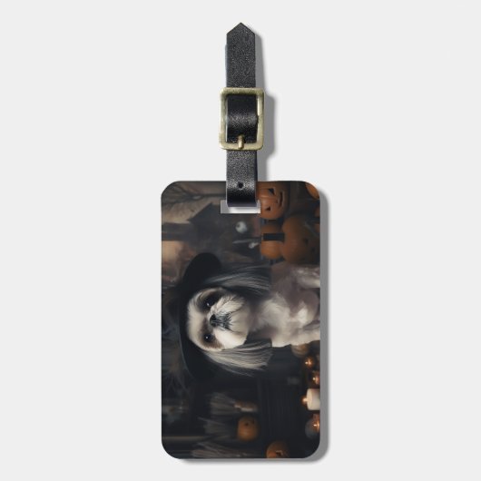 Shih Tzu Pumpkins Halloween eng Bagagelabel (Voorkant verticaal)