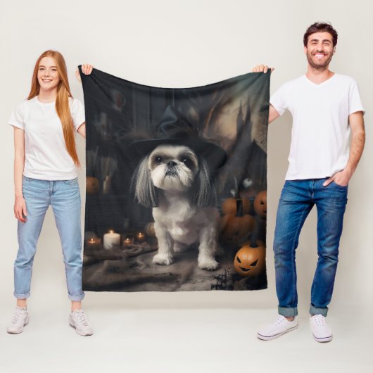 Shih Tzu Pumpkins Halloween eng Fleece Deken (In situ)