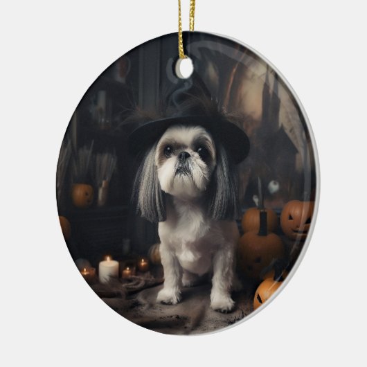 Shih Tzu Pumpkins Halloween eng Keramisch Ornament (Links)