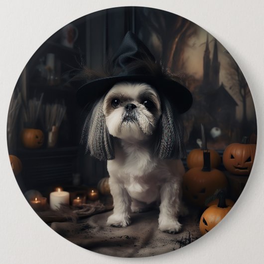 Shih Tzu Pumpkins Halloween eng Ronde Button 6,0 Cm (Voorkant)